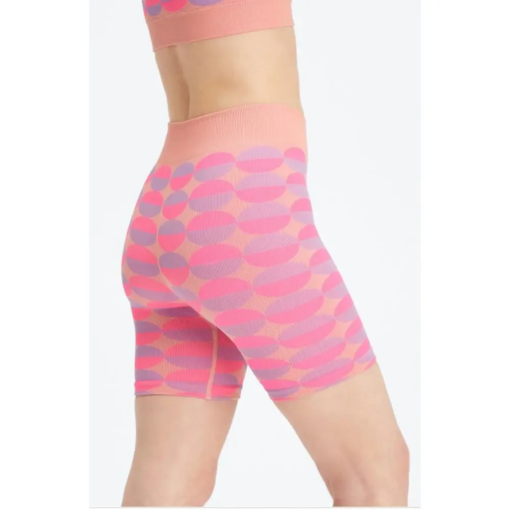 Fabletics Seamless High Waisted 9'' Rib Short Womens Small Pink Rave Geo New